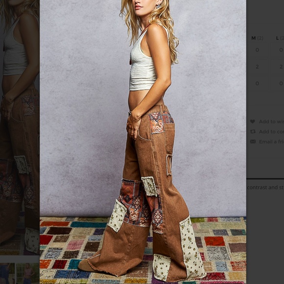 POL “ BRINLEY 2 “ POL Roomy Fit Pants in Denim with Patchwork Detail 53 - Picture 5 of 6